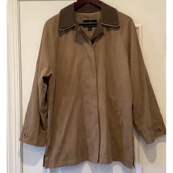 London Fog Womens Coat Sz Petite Large Khaki Brown Tan All Weather Zip Up - Picture 1 of 10